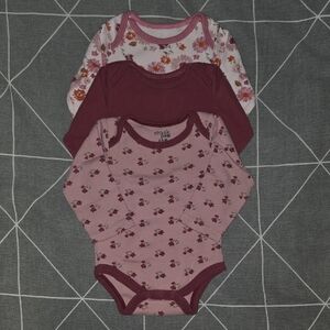 Chick Pea Burgundy and Pink Floral Bodysuit Trio